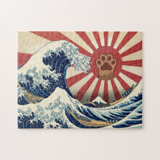 HOKUSAI "The Great Wave" & Rising Sun Flag & Cat Legpuzzel