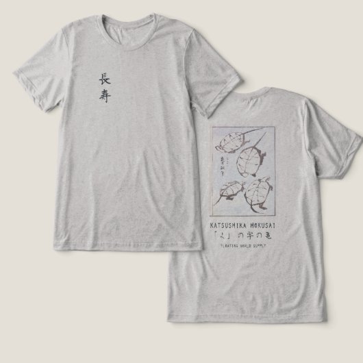 Hokusai Turtle Drawing Japanese Minimalism Gray Tri-Blend Shirt (Ontwerp Voorkant & Achterkant)