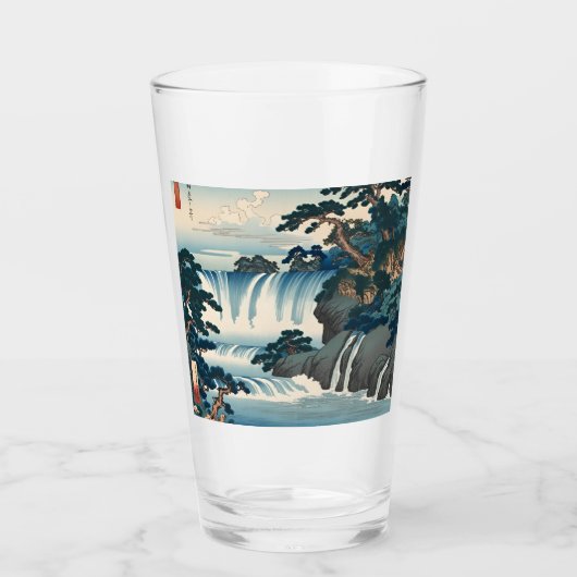 Hokusai Ukiyo-e Japanse waterval landschap blauw Glas (Voorkant)
