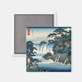 Hokusai Ukiyo-e Japanse waterval landschap blauw Magneet (Voorkant / Achterkant)