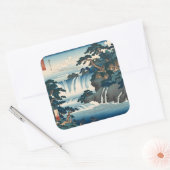 Hokusai Ukiyo-e Japanse waterval landschap blauw Vierkante Sticker (Envelop)