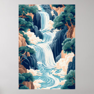 Hokusai Ukiyo-e Japanse waterval wandkunst Poster