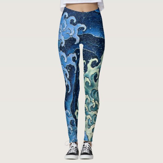 Hokusai Vrouwelijke Golf  Oceaan Leggings (Voorkant)
