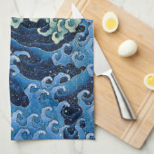 Hokusai Vrouwelijke Golf  Oceaan Theedoek (Quarter Fold)