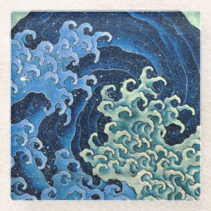 Hokusai Vrouwelijke Golf Vintage Oceaan  Glazen Onderzetter