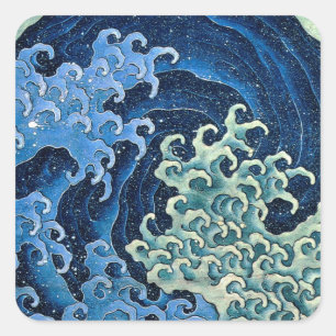 Hokusai Vrouwelijke Golf Vintage Oceaan Vierkante Sticker