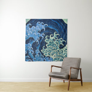 Hokusai Vrouwelijke Golf Vintage Oceaan  Wandkleed