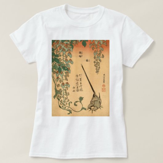 Hokusai Wisteria en Wagtail GalleryHD  Art T-shirt (Design voorkant)