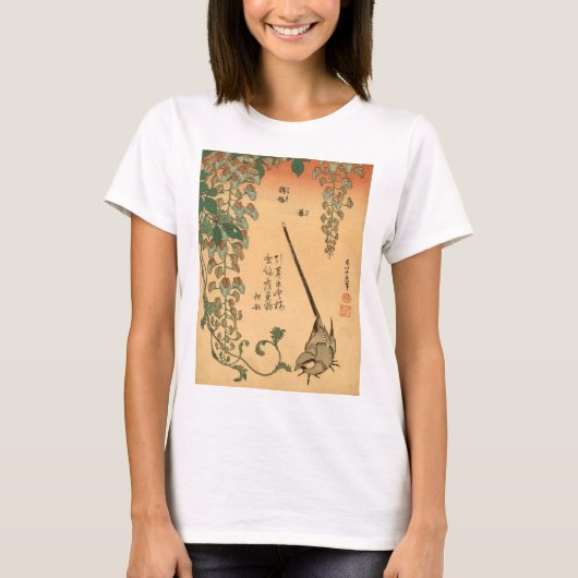 Hokusai Wisteria en Wagtail GalleryHD  Art T-shirt (Voorkant)