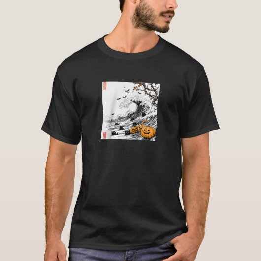 Hokusai's Halloween Wave Raglan Ba T-shirt (Voorkant)