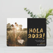 Hola 2022 Gold New Year Together Photo Feestdagenkaart (Staand voorkant)