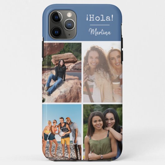 Hola! 4 Fotocollage blauw gepersonaliseerd Case-Mate iPhone Case (Achterkant)