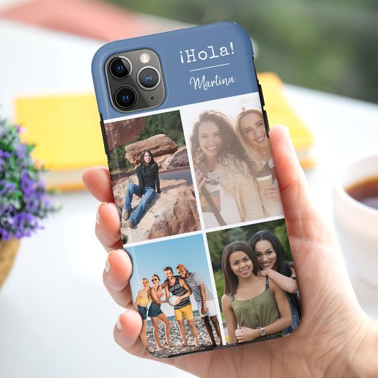 ¡Hola! 4 Persoonlijke Fotocollage Blauw Case-Mate iPhone Case