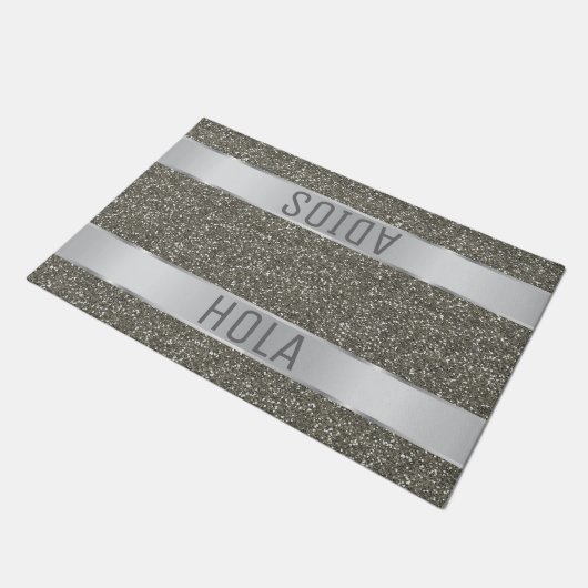 Hola Adios Spaanse Typografie Silver Glitter Deurmat (Schuin)