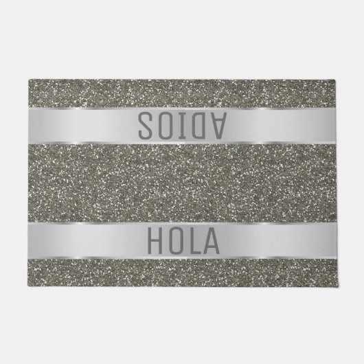 Hola Adios Spaanse Typografie Silver Glitter Deurmat (Voorkant)