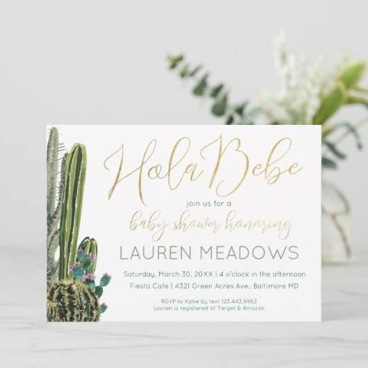 Hola Baby Boho Cactus Baby shower Uitnodiging (Staand voorkant)