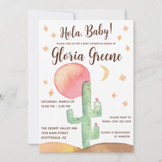 Hola Baby. Desert Cactus Boho Baby shower Kaart (Voorkant)