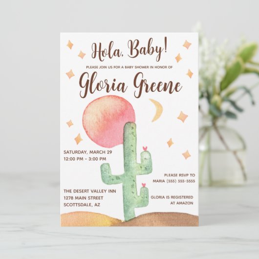 Hola Baby. Desert Cactus Boho Baby shower Kaart (Staand voorkant)