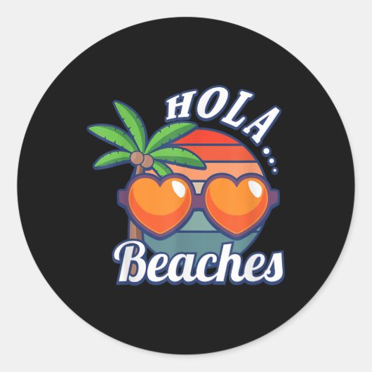 Hola Beaches Funny Palm Tree Summer Fun Beach Enth Ronde Sticker (Voorkant)