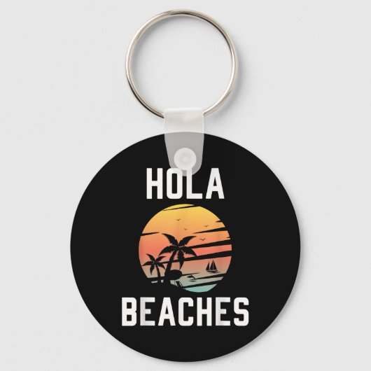 Hola Beaches Palm Tree Sunset Funny Beach Vakantie Sleutelhanger (Voorkant)