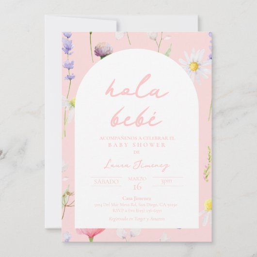 Hola Bebe Flor Invitación Spaanse Uitnodiging (Voorkant)