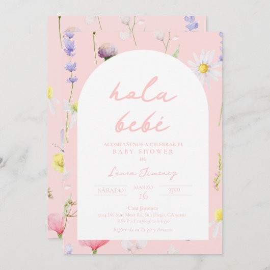 Hola Bebe Flor Invitación Spaanse Uitnodiging (Voorkant / Achterkant)
