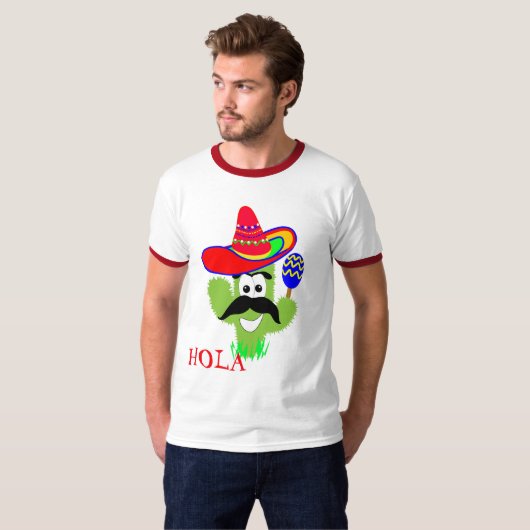 Hola Cute Mexican Sombrero Cactus Funny Graphic T-shirt (Voorkant volledig)