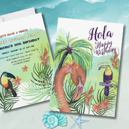 Hola Gefeliciteerd -Tropische Flamingo Toekan Kaart
