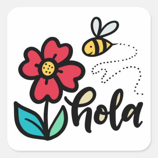 Hola (Hallo) Spaanse Lettering, Tuin Vierkante Sticker (Voorkant)