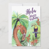 Hola Happy Birthday - Tropische Flamingo Toucan Kaart (Voorkant)