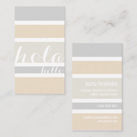 Hola hello intérprete traductor profesor idiomas visitekaartje (Voorkant / Achterkant)