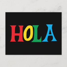 Hola in kleurrijk typografisch ontwerp briefkaart