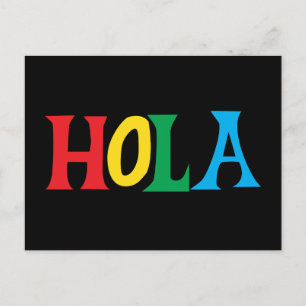 Hola in kleurrijk typografisch ontwerp briefkaart