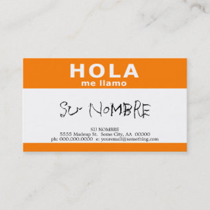 hola me llamo ( oranje ) visitekaartje