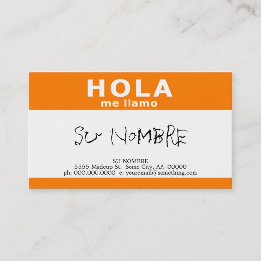 hola me llamo ( oranje ) visitekaartje (Voorkant)