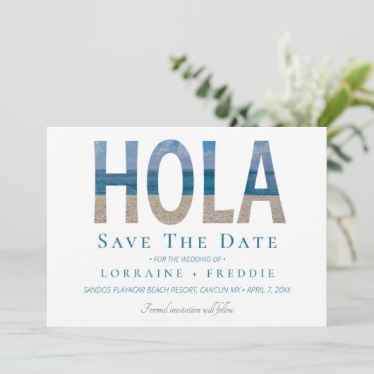 Hola Mexican Beach Wedding Save the Date (Staand voorkant)