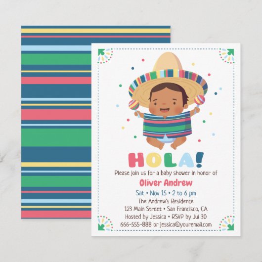 Hola Mexican Boy Fiesta Baby shower Kaart (Voorkant / Achterkant)