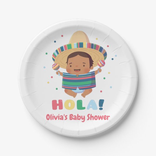 Hola Mexican Fiesta Boy Baby shower Papieren Bordje (Voorkant)