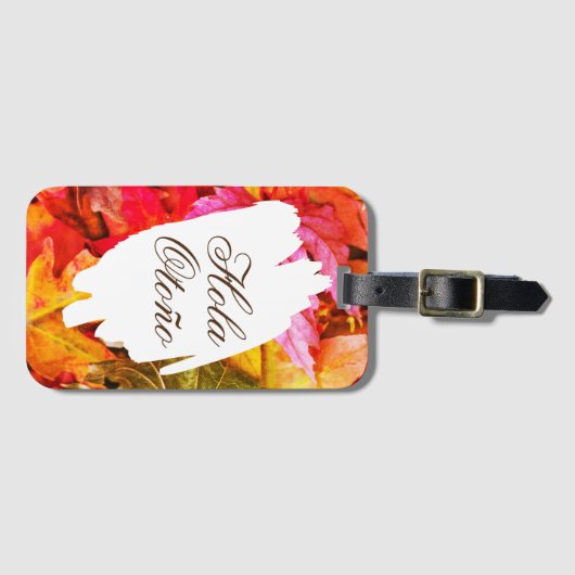 Hola Otoño Autumn Fall Leaves Botanisch Rustiek Bagagelabel (Voorkant (horizontaal))