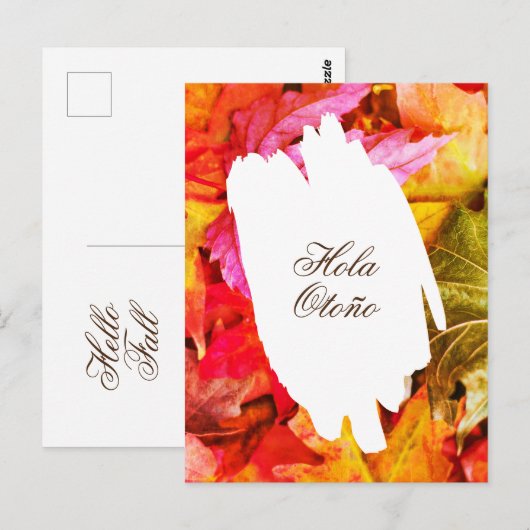 Hola Otoño Hallo Herfst Colorful Red Autumn Leaves Briefkaart (Voorkant / Achterkant)