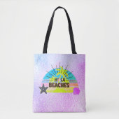 Hola stranden zon, strand zilveren blauwe roze pal tote bag (Voorkant)