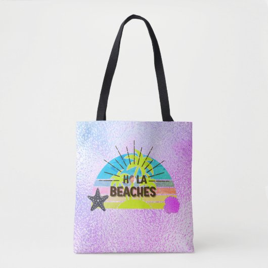 Hola stranden zon, strand zilveren blauwe roze pal tote bag (Voorkant)