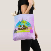 Hola stranden zon, strand zilveren blauwe roze pal tote bag (Dichtbij)