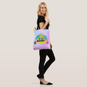Hola stranden zon, strand zilveren blauwe roze pal tote bag (Op model)