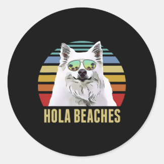 Hola strandt Amerikaanse Eskimo Dog Funny Beach S Ronde Sticker
