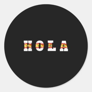 Hola tekst met Spaanse vlag, Spaanse groet Ronde Sticker