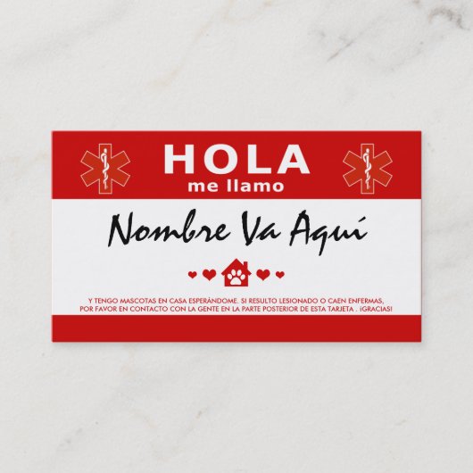 HOLA TENGO MASCOTAS EN CASA VISITEKAARTJE (Voorkant)