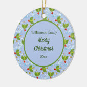 holbessen sterren sneeuwpatroon Merry Kerstry Keramisch Ornament (Links)