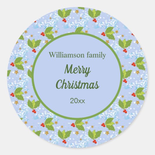 holbessen sterren sneeuwpatroon Merry Kerstry Ronde Sticker (Voorkant)