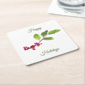 holbessentak met bladeren kartonnen onderzetters (Schuin)